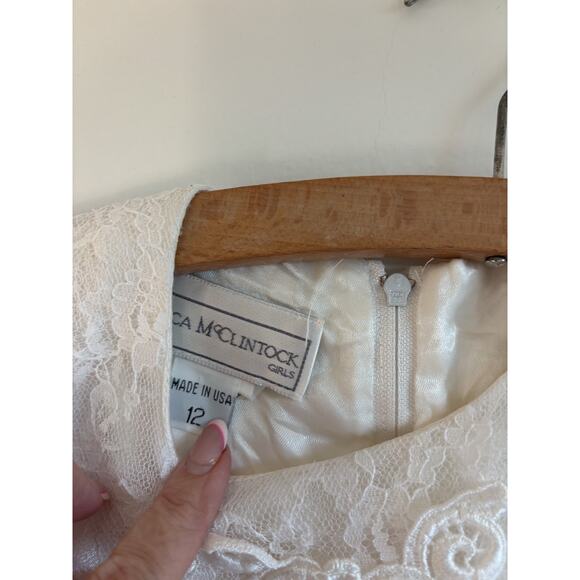 Vtg Jessica McClintock Gunne Sax Girls 10 Prairie Dress Cottagecore White Lace - Picture 2 of 10